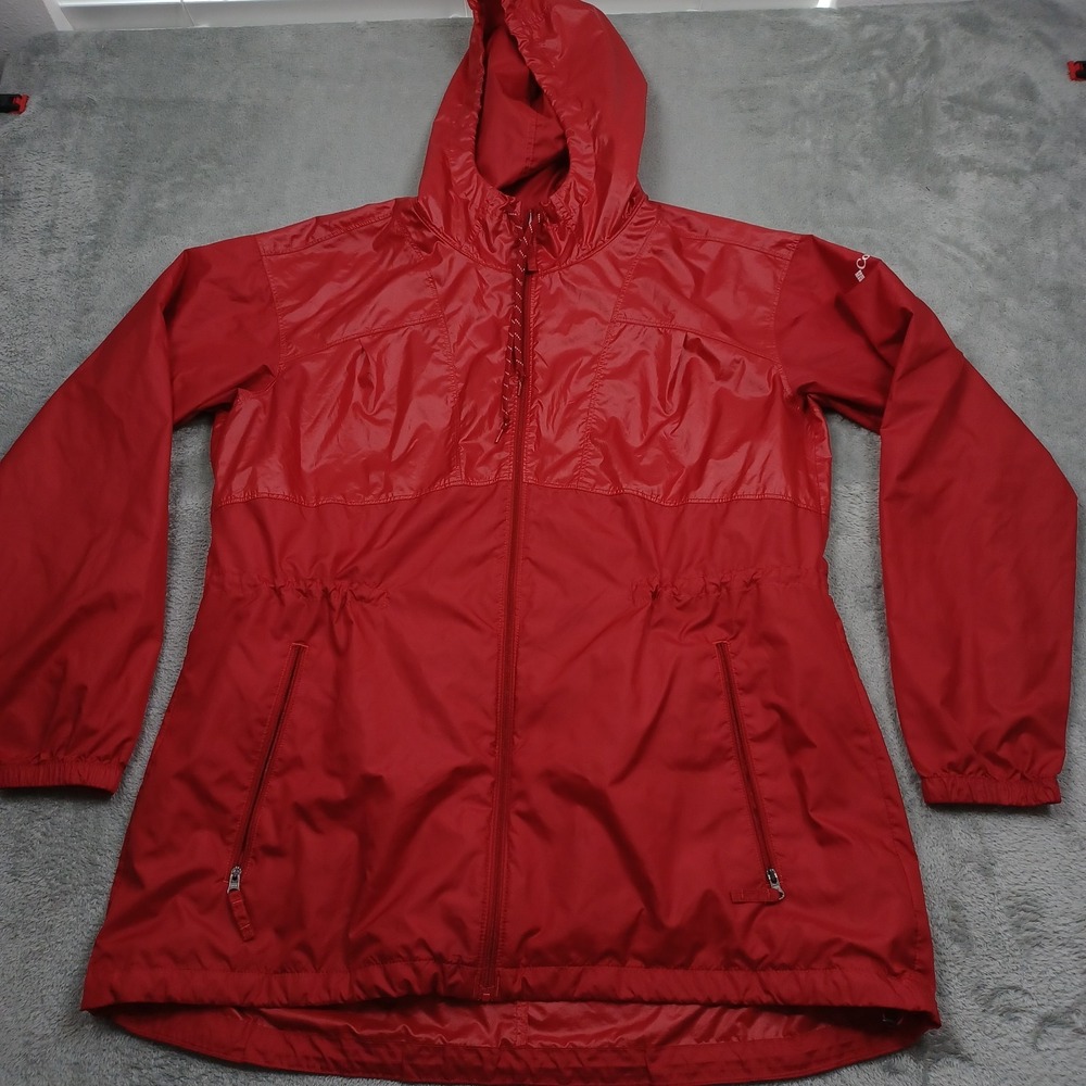 Columbia Jacket Womens XL Red Lightweight Full Zip Hooded Pockets Outdoor